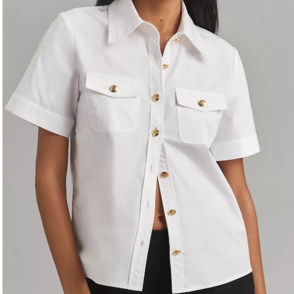 English Factory Short-Sleeve Poplin Blouse - NWT | sz XS
